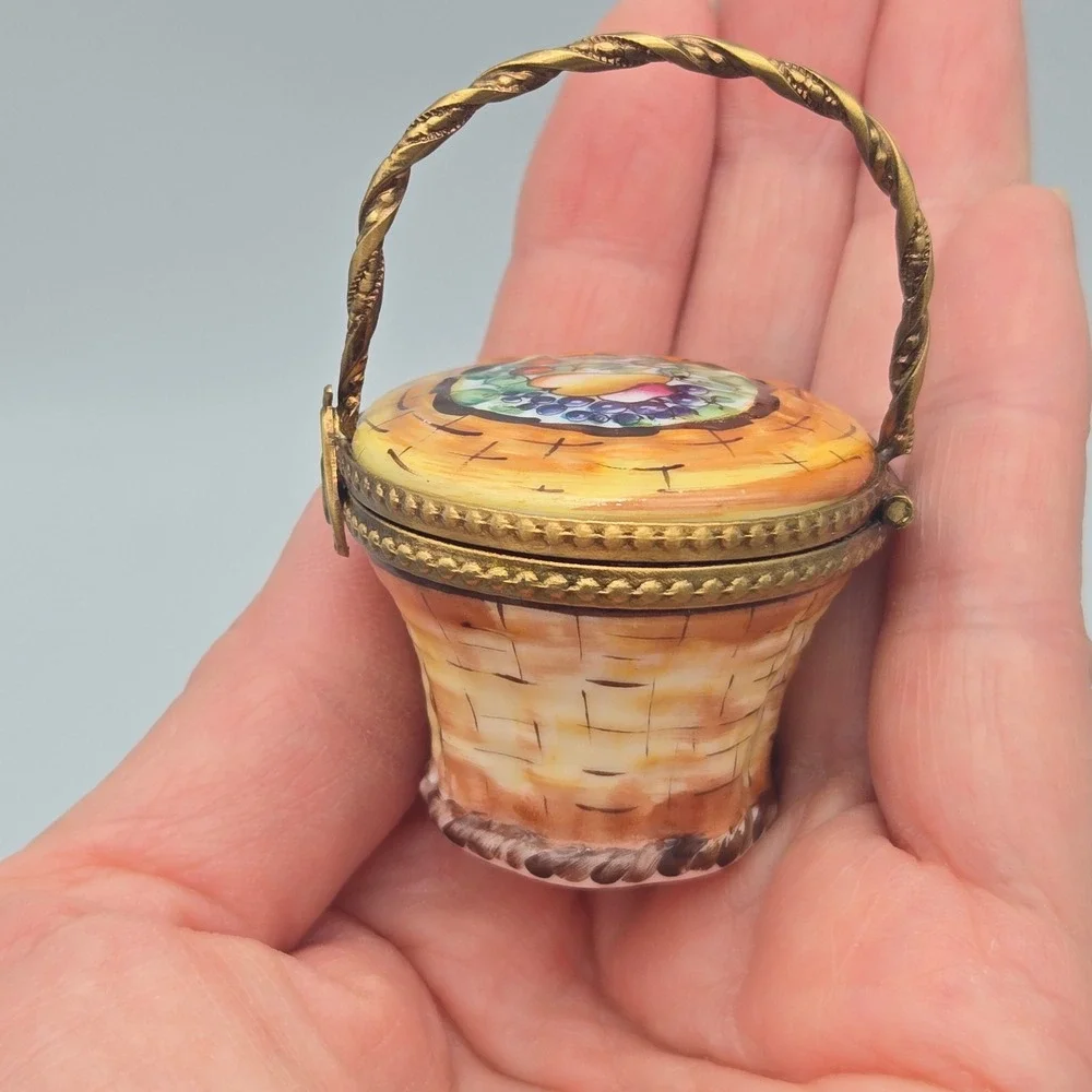 Vintage Limoges Trinket Box Fruit Basket Hand Painted Pear Grapes France